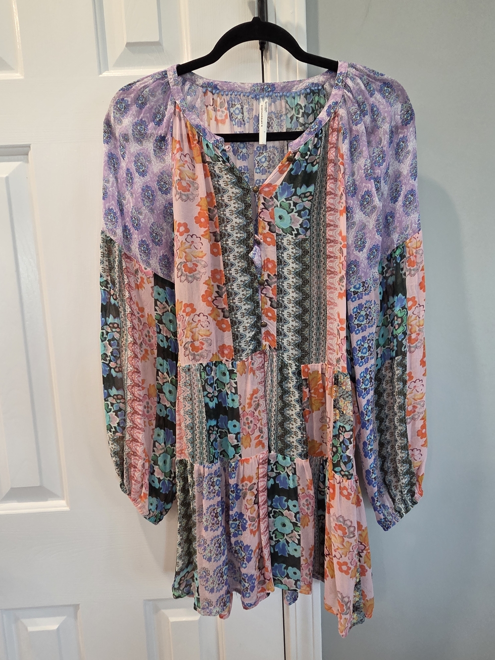 Anthropologie Maureen Patchwork Floral Babydoll Tunic Blouse Size Large - Picture 2 of 9